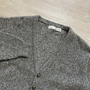 Vintage Boundary Waters Knit Cardigan Sweater Men's L Gray V-Neck Grandpa Pocket